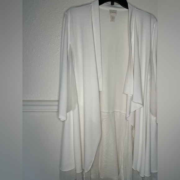 Chico’s Women’s Open Drape White Windowpane Mesh Cardigan Sz 2 Large - Picture 3 of 8